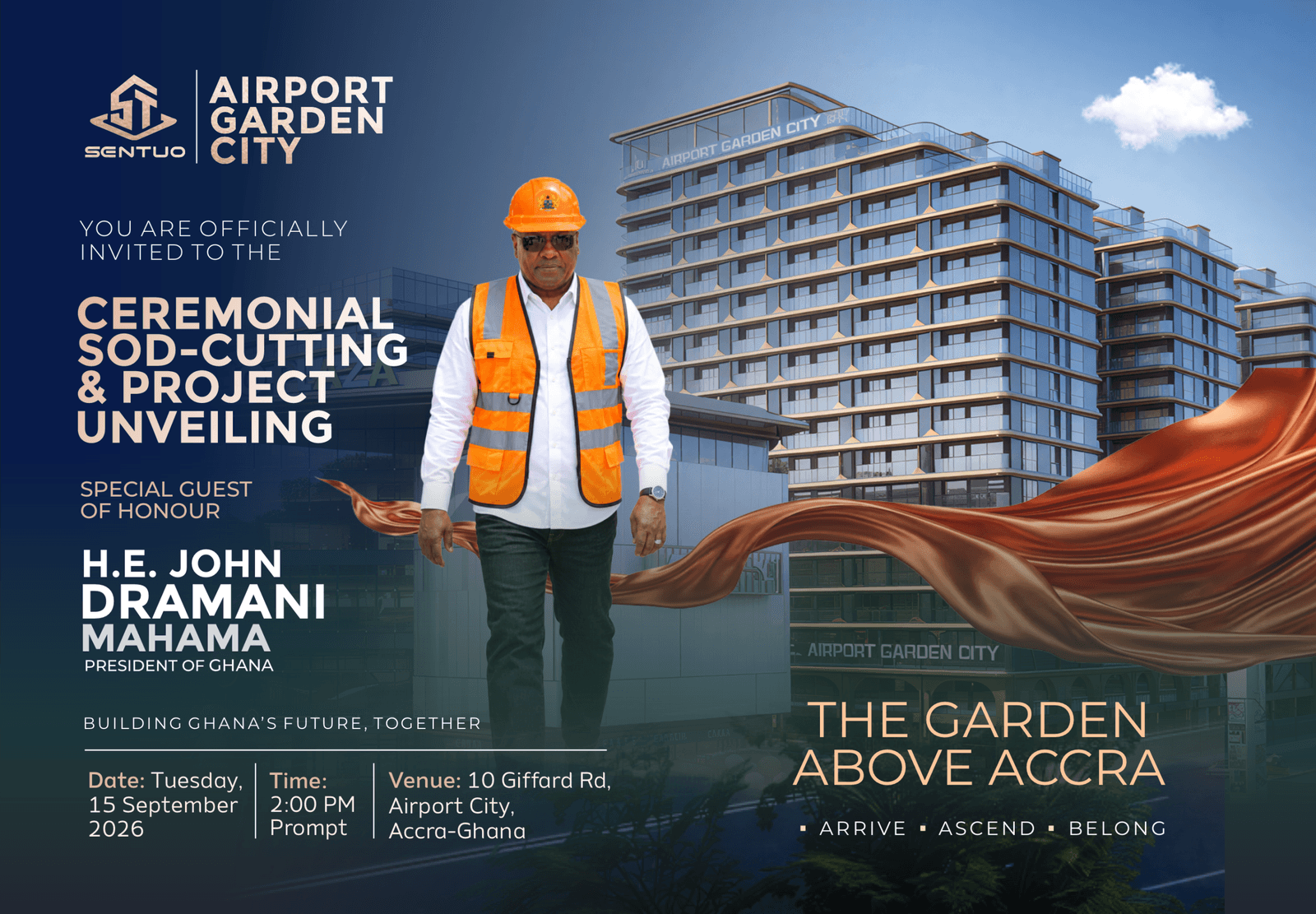 President Mahama expected at Sentuo Airport Garden City unveiling on Tuesday