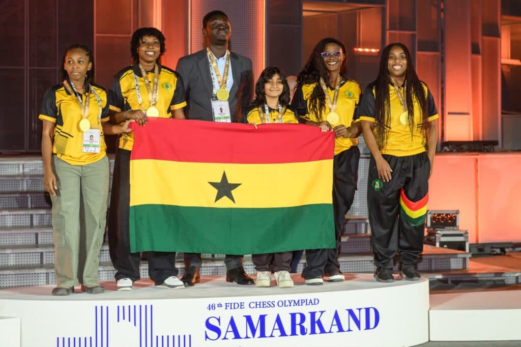 Ghana’s National Chess Team, The Golden Knights return from Samarkand with gold and seven new international titles