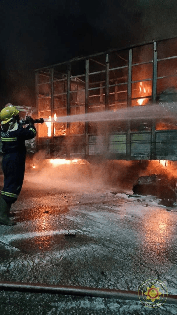 GH¢800,000 goods destroyed as fire engulfs Kia Rhino truck on Apedwa-Kibi Road