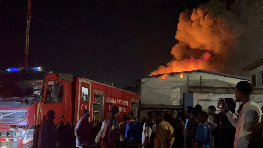 Fire guts Zeko Genius spare parts depot in Techiman; firefighter hospitalised after smoke inhalation