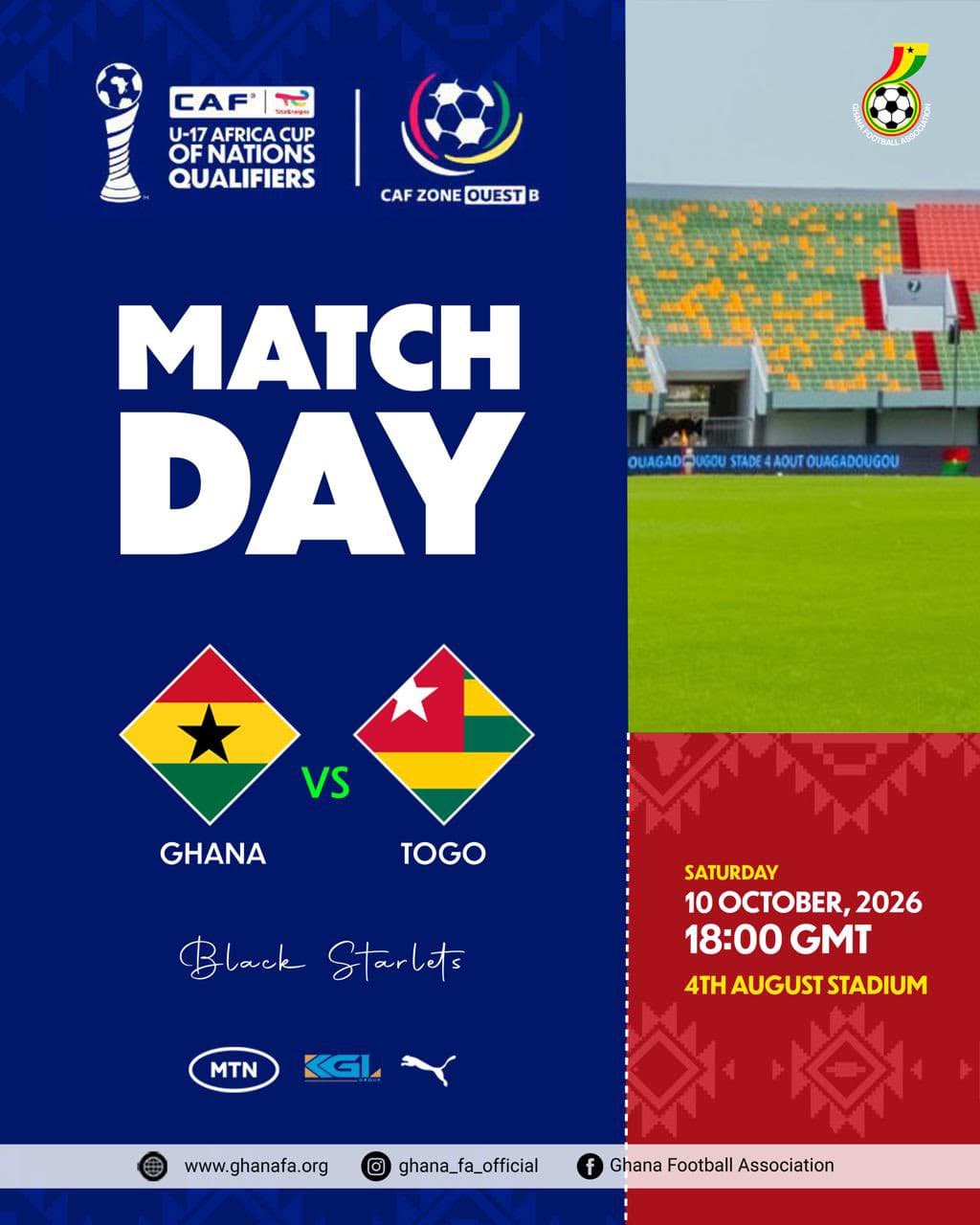 Watch Live: Ghana vs Togo – WAFU B U-17 Championship
